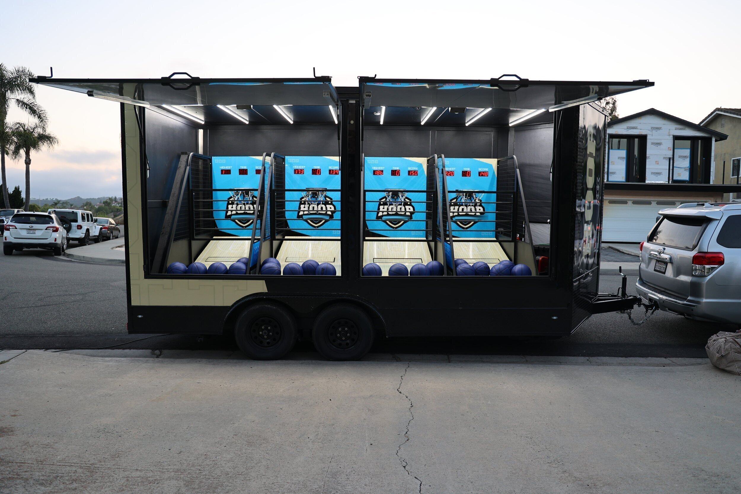 The trailer set up with the side lifted